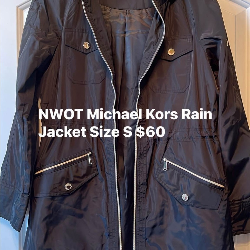 NWOT Michael Kors Black Raincoat with Silver Details